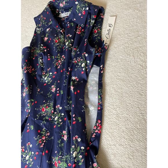 NWT Chetta B Women's Shift Fit Midi Dress Blue 10 Strawberry Floral Novelty Chic - Picture 9 of 16
